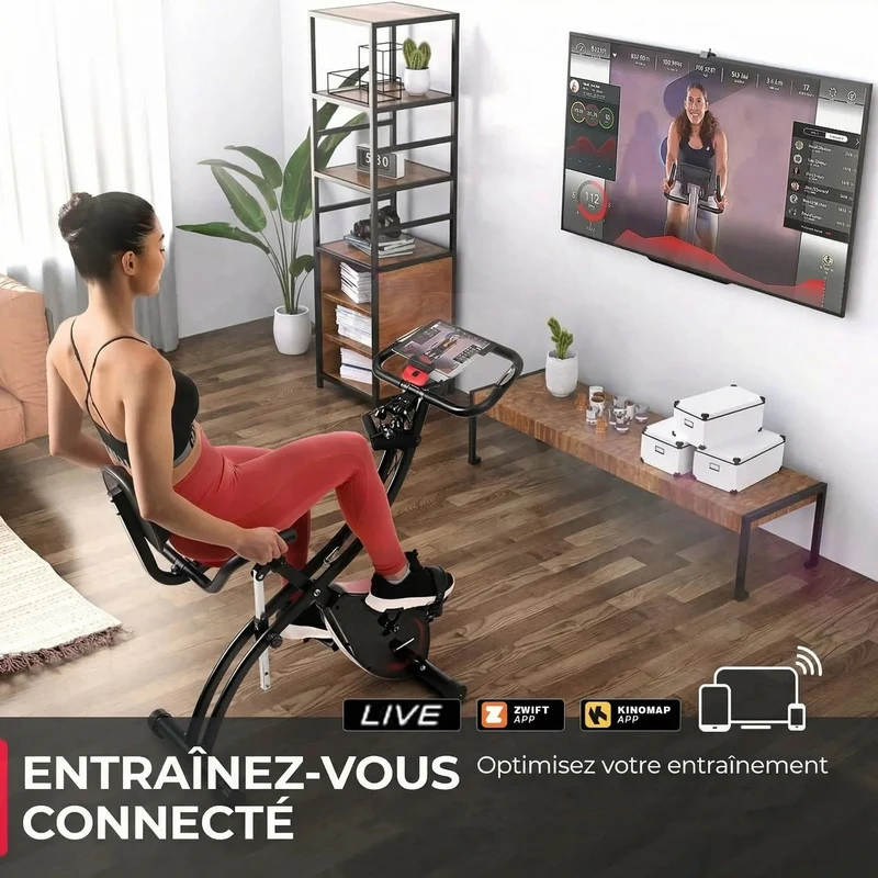 Vélo d’Appartement Pliable Homefit X-Rider – 8 Niveaux de Résistance – Kinomap – Écran LCD 3,5" – 120 kg