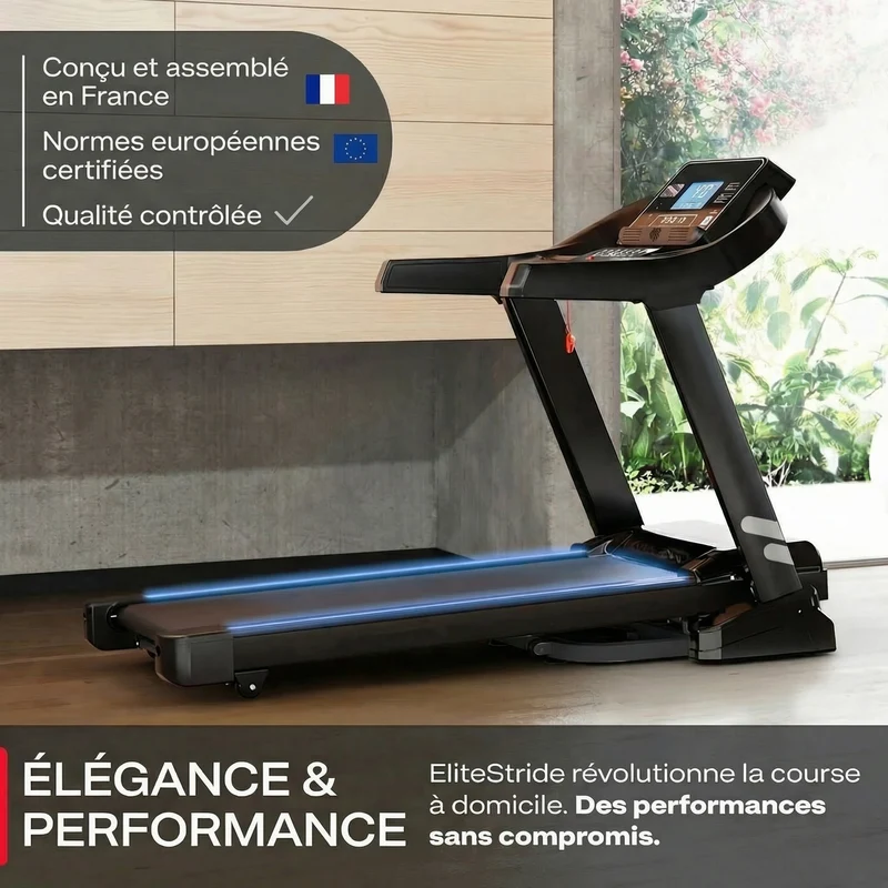 Tapis de course EliteStride – 20 km/h – Inclinaison 15 % – 7 CV – Bluetooth
