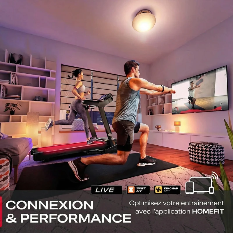 Tapis de course EliteStride – 20 km/h – Inclinaison 15 % – 7 CV – Bluetooth