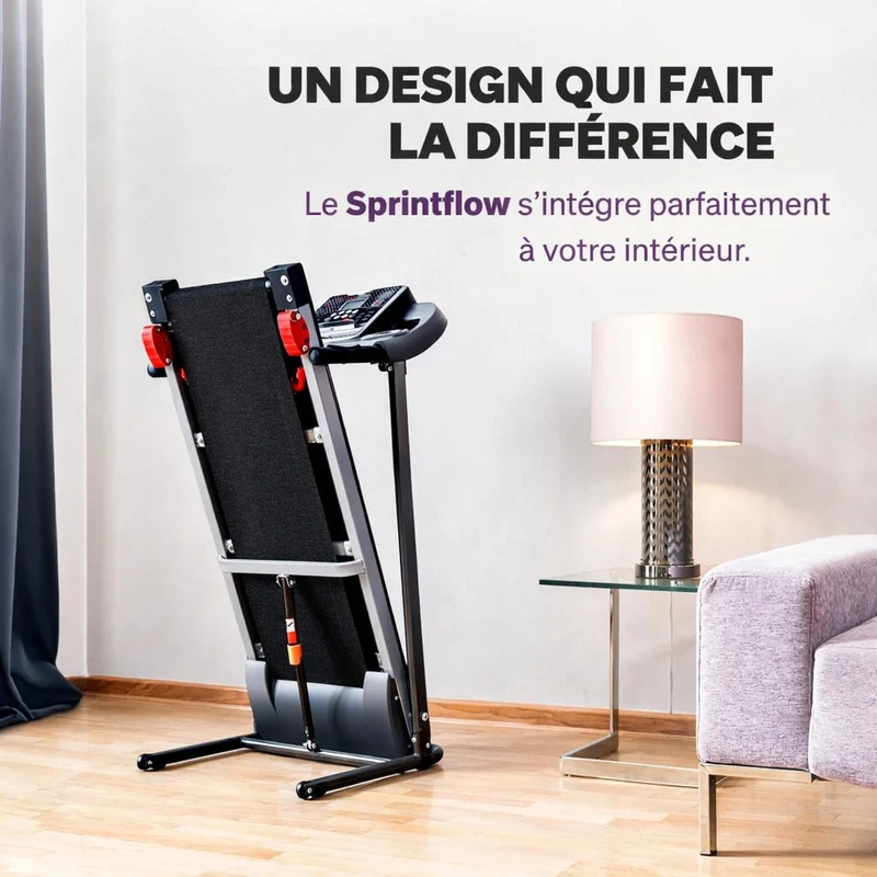 Tapis de course SprintFlow – 10 km/h – 12+1 programmes – Bluetooth – Autolubrifiant