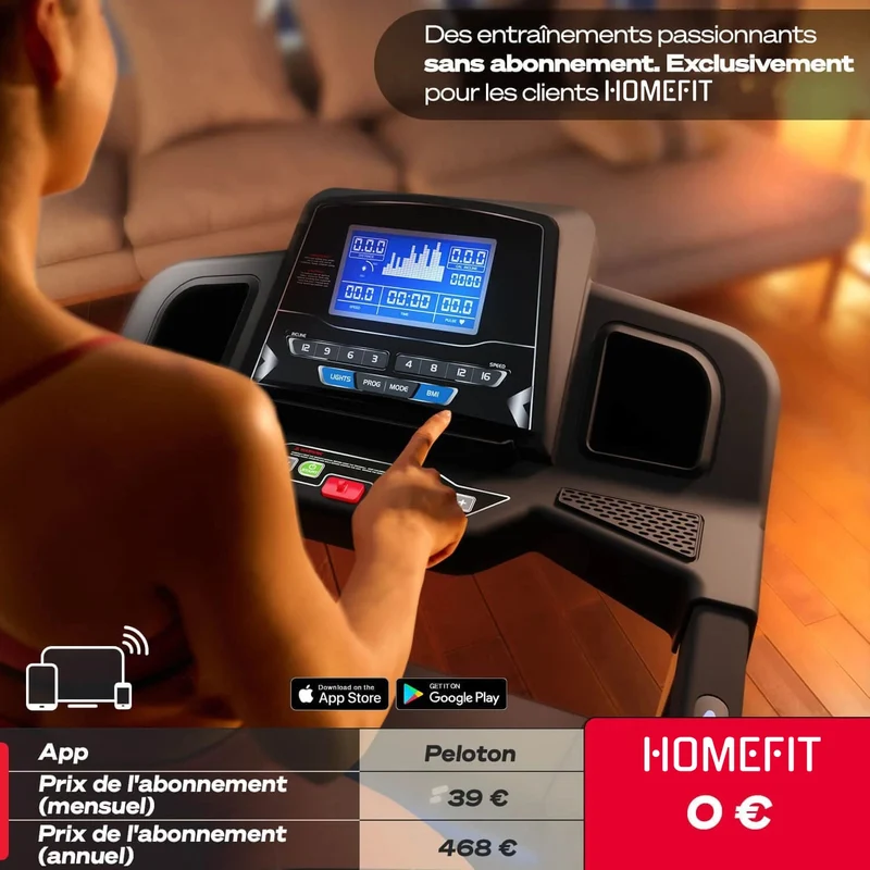 Tapis de course ProTrack – 16 km/h – 4,5 CV – 20 programmes – Bluetooth