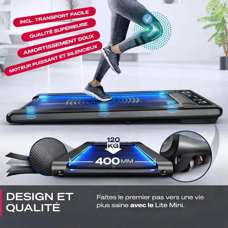 Tapis de marche Lite Mini – 6 km/h – Bluetooth – 4 programmes – LED 7 couleurs