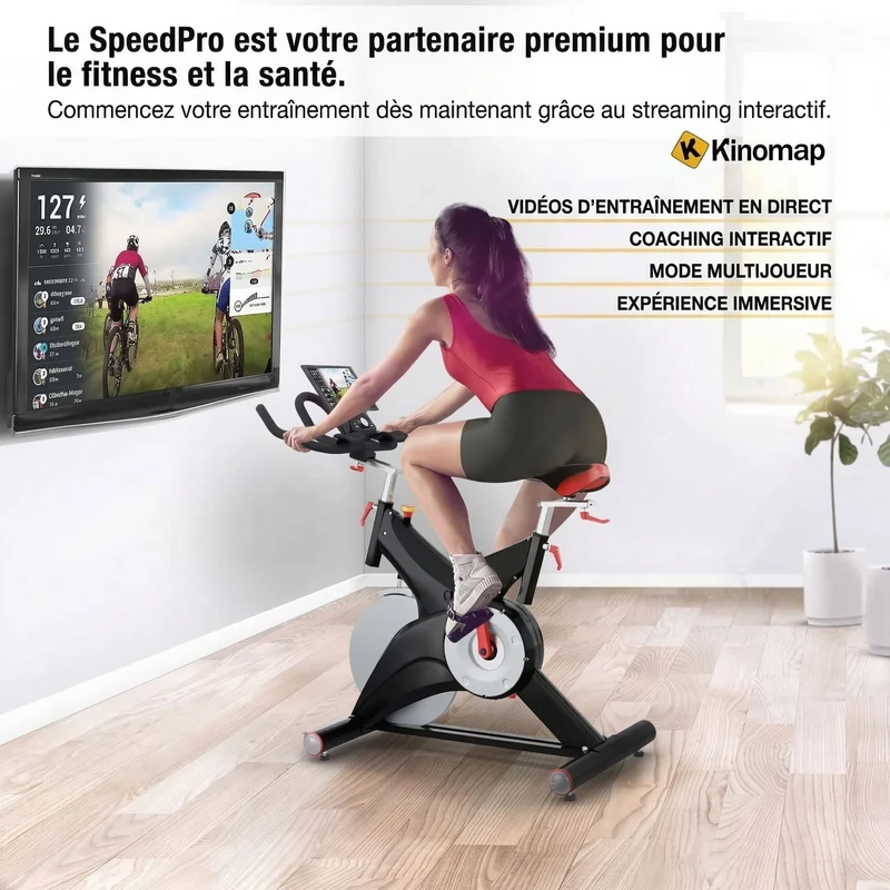 Vélo d’Appartement Homefit SpeedPro – 25 kg d’Inertie – Kinomap – Support Tablette – 150 kg