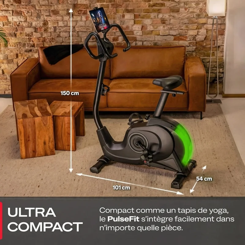 Vélo d’Appartement Homefit PulseFit – 24 Niveaux – Bluetooth – Support Tablette 360° – Charge Max. 120 kg