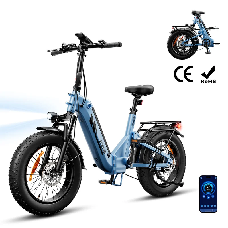 EB8 Vélo Électrique Pliant 20" à Pneus Fat Bike avec Capteur de Couple