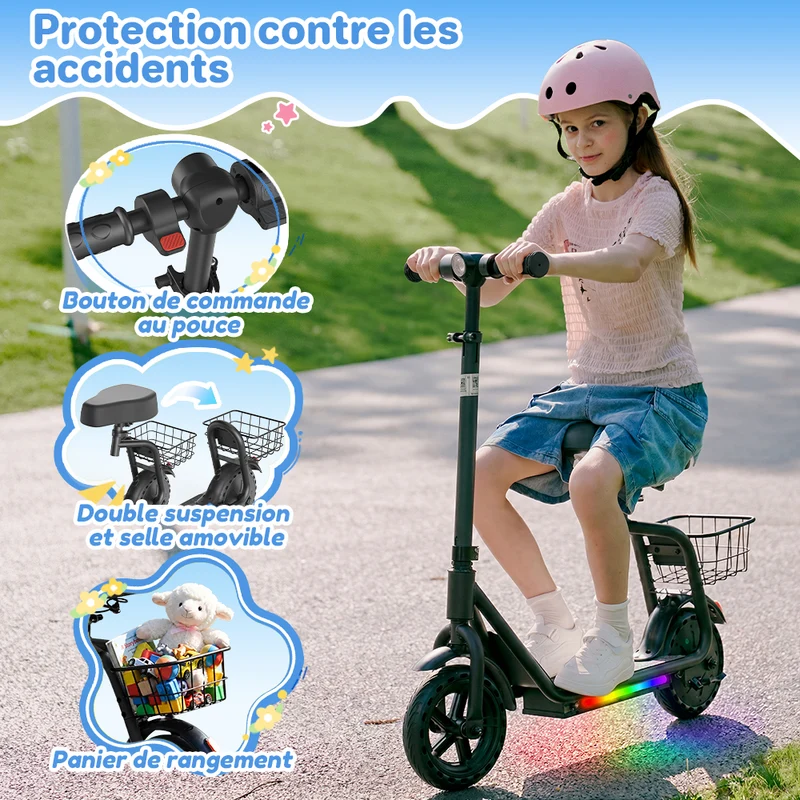 iScooter iK7 – Trottinette électrique enfant 2-en-1 avec siège et panier