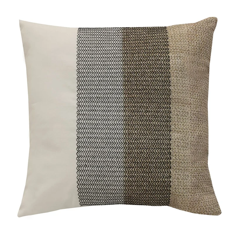Coussin extérieur 18 x 18 po - Rayé avec broderie noir