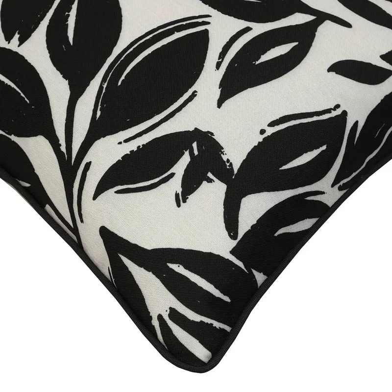 Coussin extérieur 18 x 18 po - Feuilles Imprimées Noir