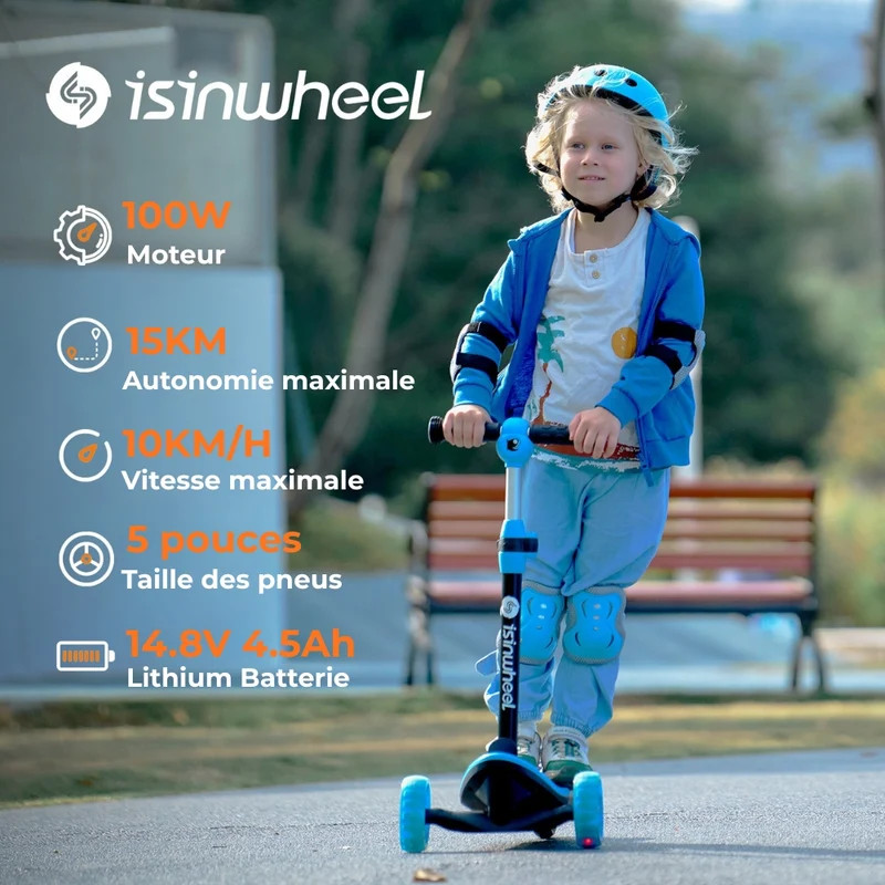 isinwheel® Mini trottinette électrique à 3 roues pour enfants