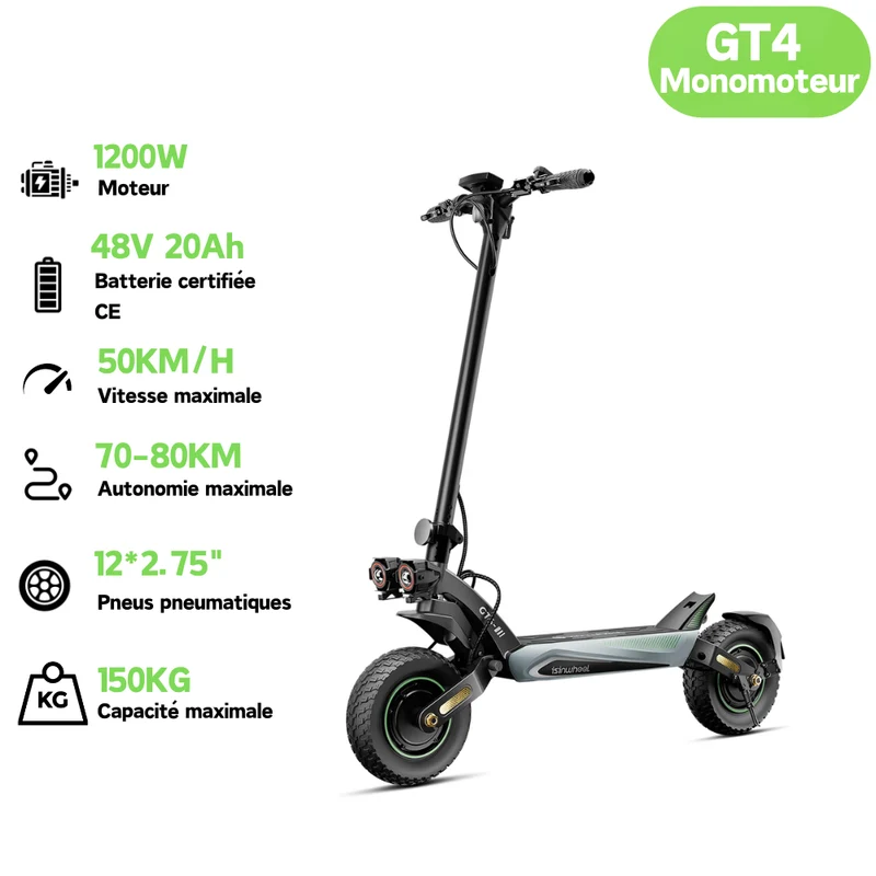 GT4 Trottinette électrique tout-terrain à double moteur 2400W