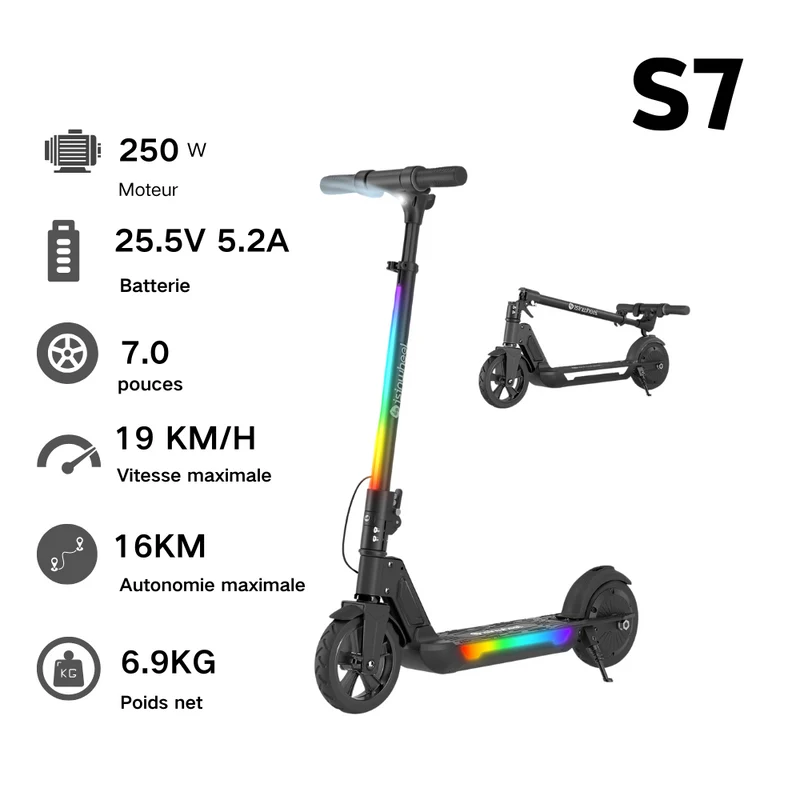 isinwheel S7/S4 Trottinette Électrique pour Enfant Réglable en Hauteur