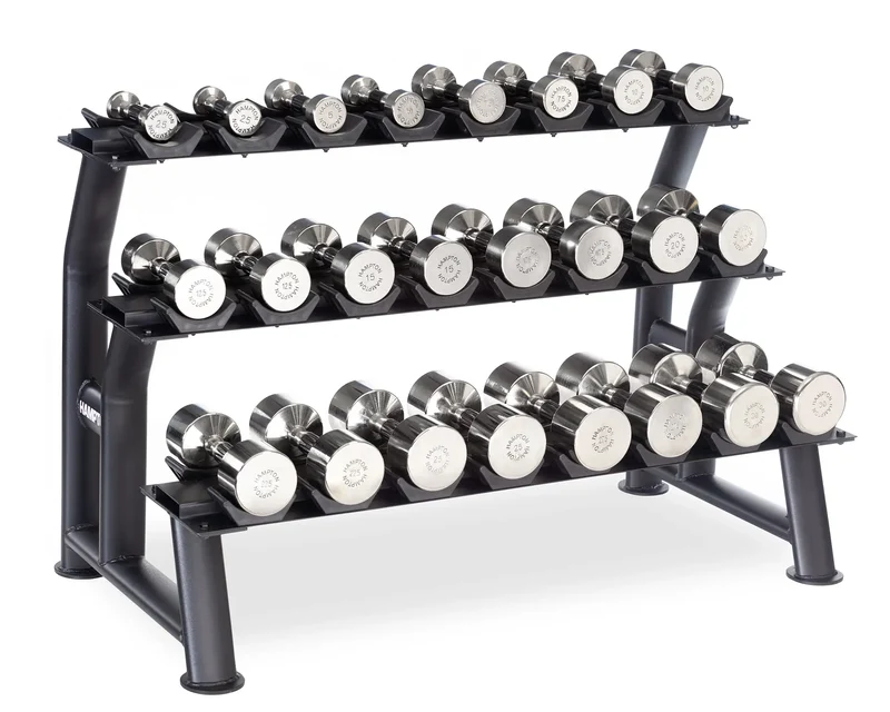 Hampton 3-Tier Chrome Dumbbell Saddle Rack | 12 Pairs 48″