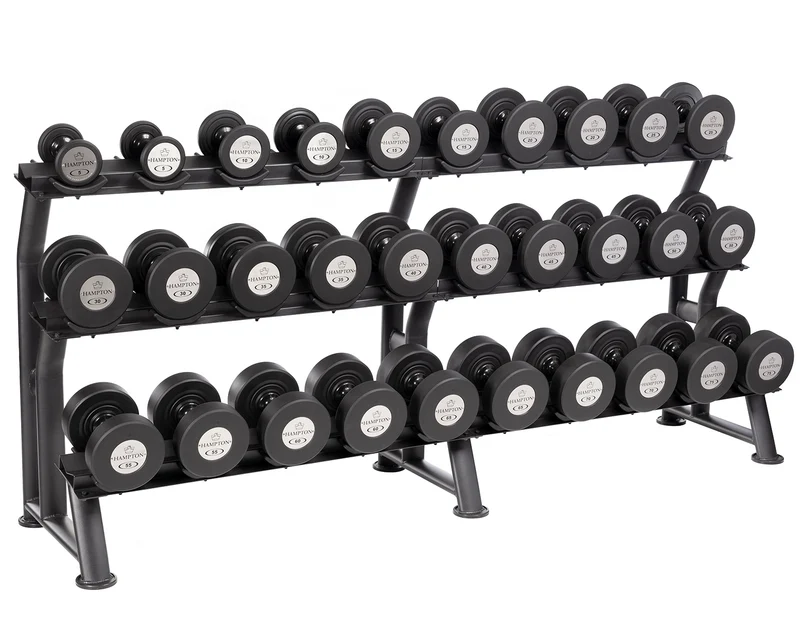 Hampton 3-Tier Fixed Pro-Style Dumbbell Saddle Rack | 15 Pairs