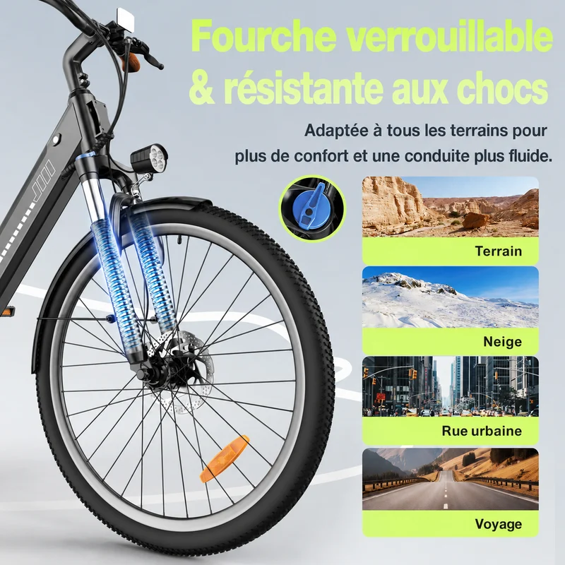 isinwheel UCityS Vélo électrique à cadre bas, batterie amovible, 88 km d’autonomie