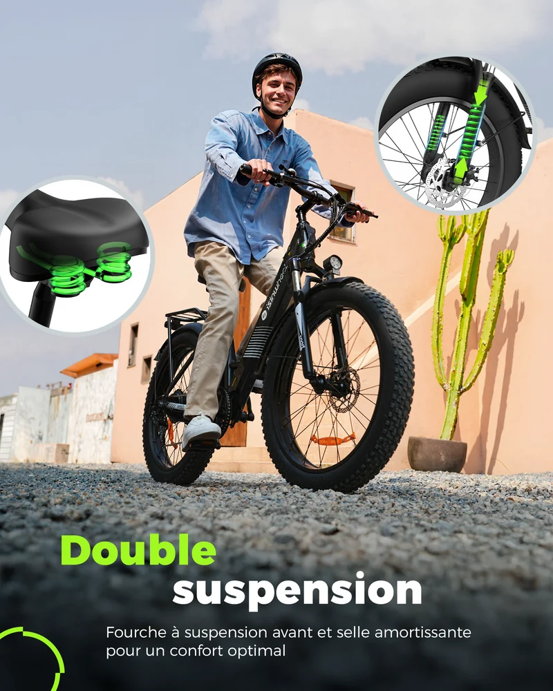 Fat Bike M60 Puissant : Pneus Tout-Terrain, 105km d'Autonomie & Batterie Amovible