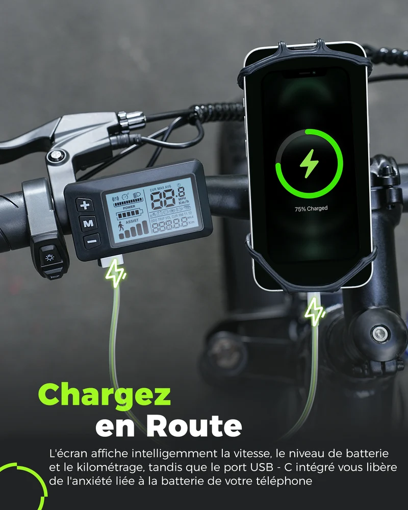 Fat Bike M60 Puissant : Pneus Tout-Terrain, 105km d'Autonomie & Batterie Amovible