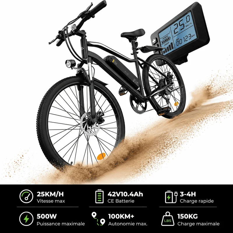 Fat Bike M60 Puissant : Pneus Tout-Terrain, 105km d'Autonomie & Batterie Amovible