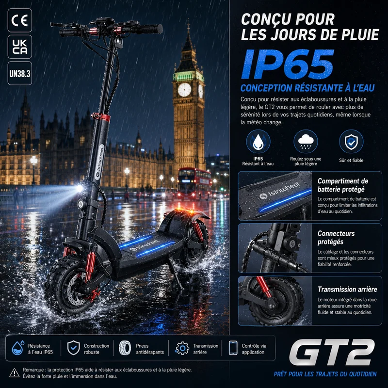 isinwheel® GT2/GT1 Trottinette électrique tout terrain 1200W pour adultes et adolescents