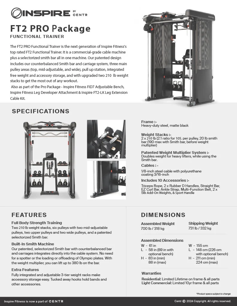 Inspire FT2 Pro Functional Trainer Package
