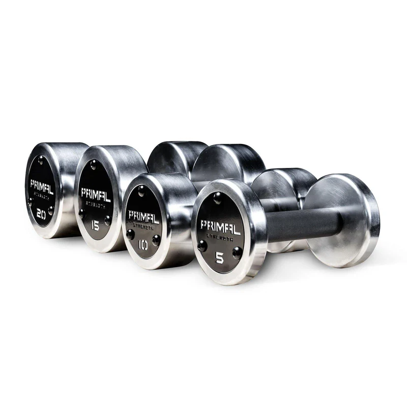 Primal Strength Custom Steel Dumbbell Set 4Kg-40Kg (2Kg Increments 35mm Handle) 20 Pairs 2 Sets Of 10 Kg Pairs