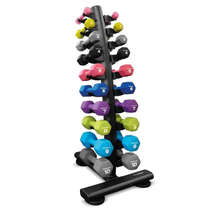 Physical Studio Upright Dumbbell Rack - 10 pairs 1-10Kg NeoHex Dumbbells