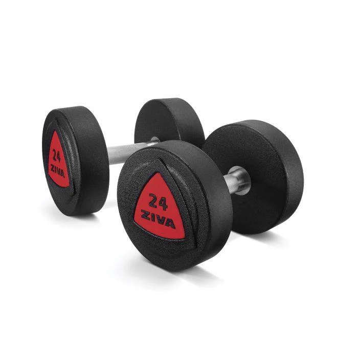Ziva ZVO Solid Steel Urethane Dumbbells - Red Logo