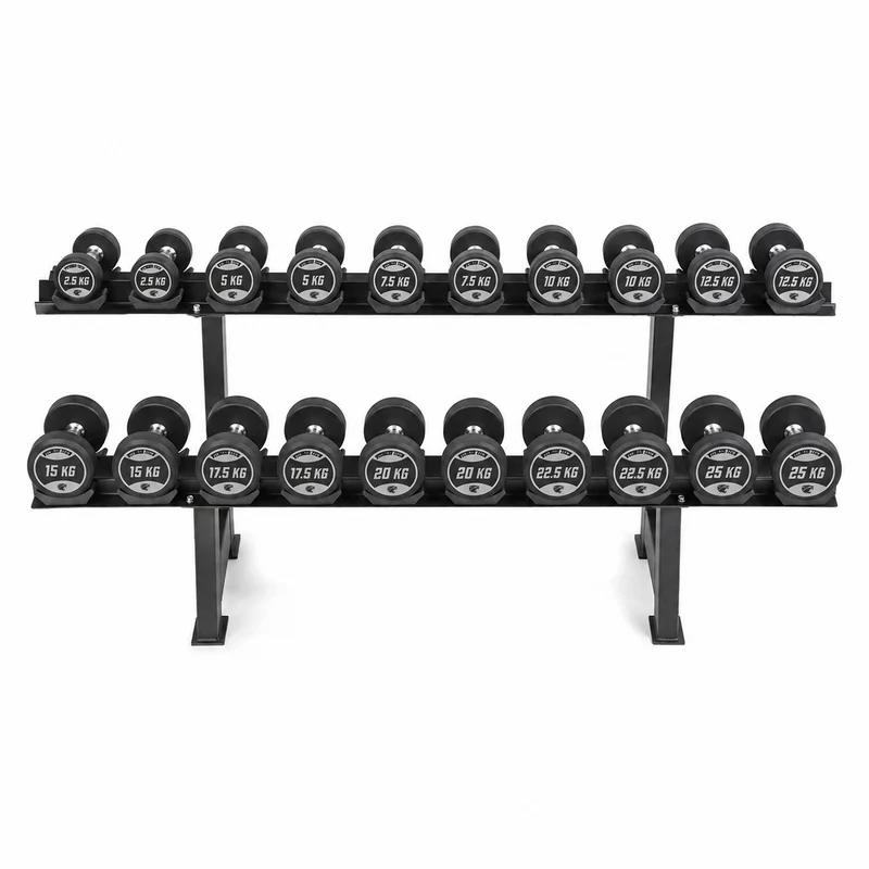 Set d’haltères ronds + support à haltères 2 hauteurs (2,5 - 25 kg)