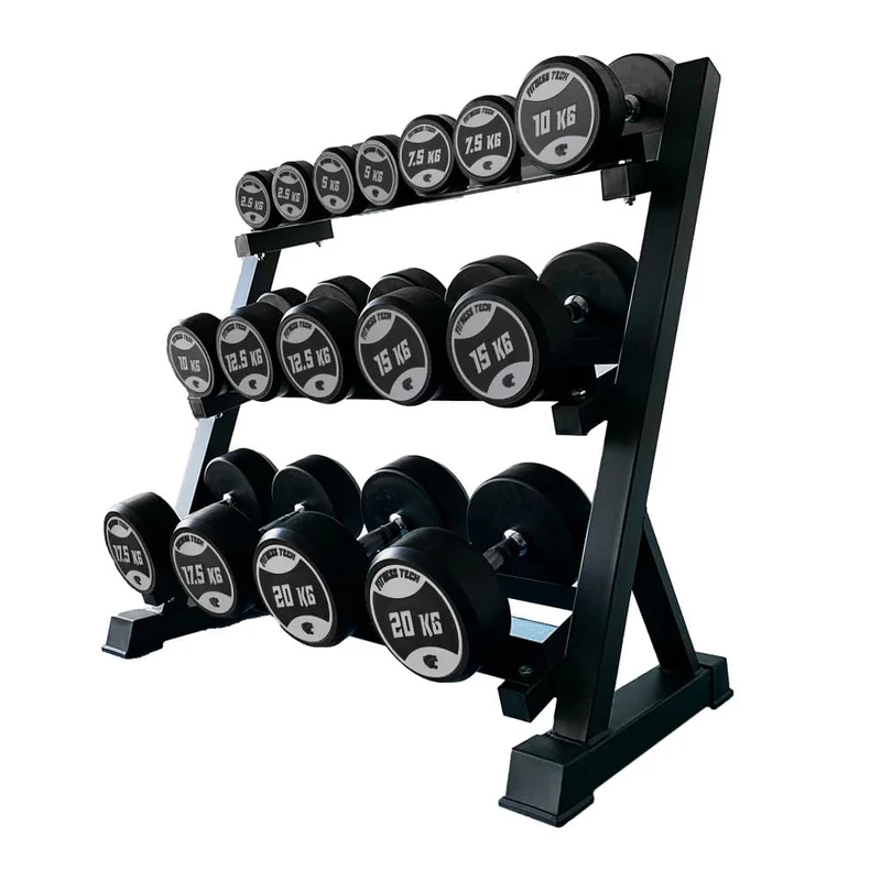Set d’haltères ronds + support à haltères 3 hauteurs (2,5 - 20 kg)