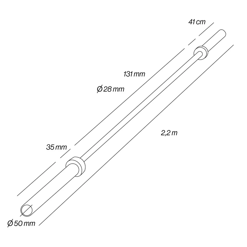 Barre olympique rouge 2,2 m x 50 mm – 4 roulements (365 kg)