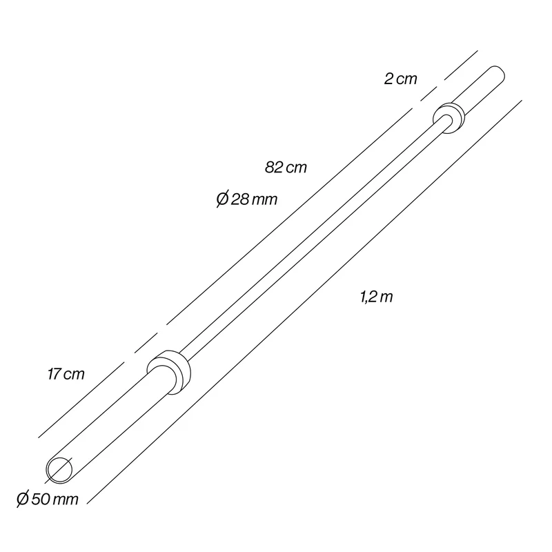 Barre olympique professionnelle 1,2 m x 50 mm - 2 roulements (150 kg)