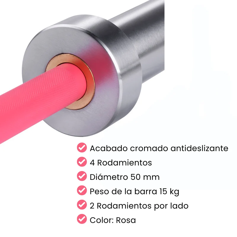 Barre olympique rose 2 m x 50 mm – 4 roulements (340 kg)