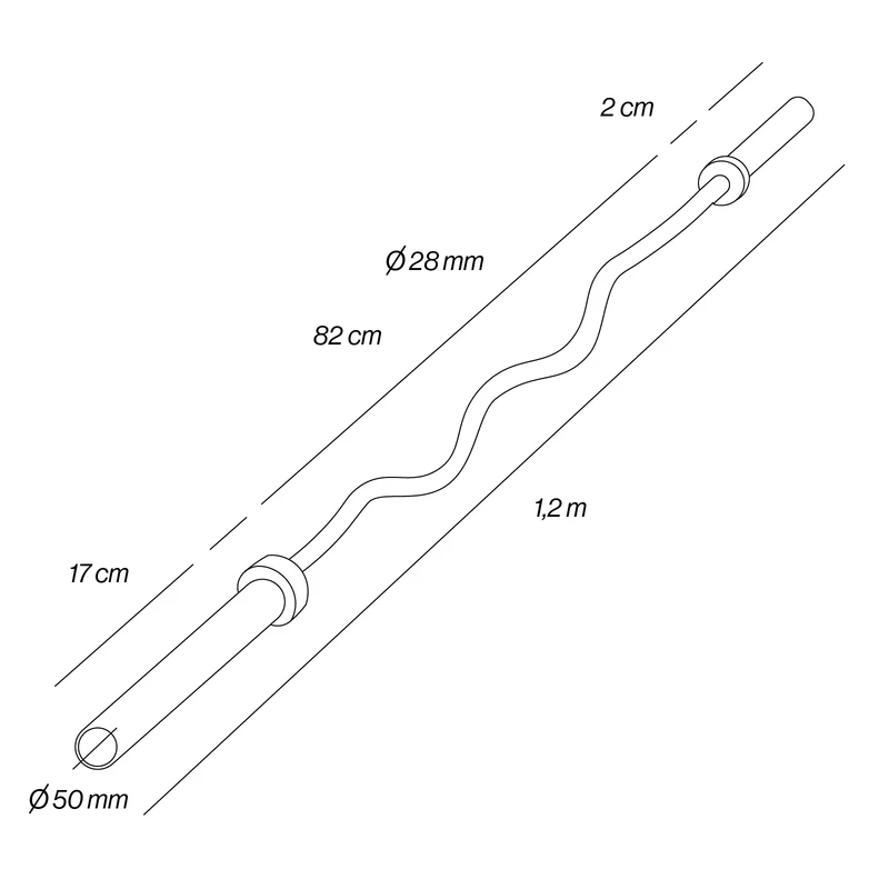 Barre super curl 1,2 m x 50 mm – 2 roulements (181 kg)