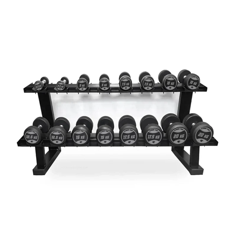 Ensemble d’haltères ronds + support pour haltères à 2 niveaux (2,5 - 20 kg)