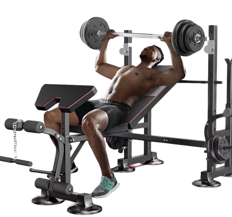 Banc multi-stations inclinable pour développé couché / squats
