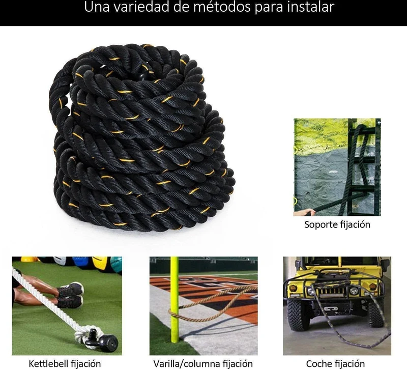 Corde de combat Cross Training 12M x 50MM noire et jaune