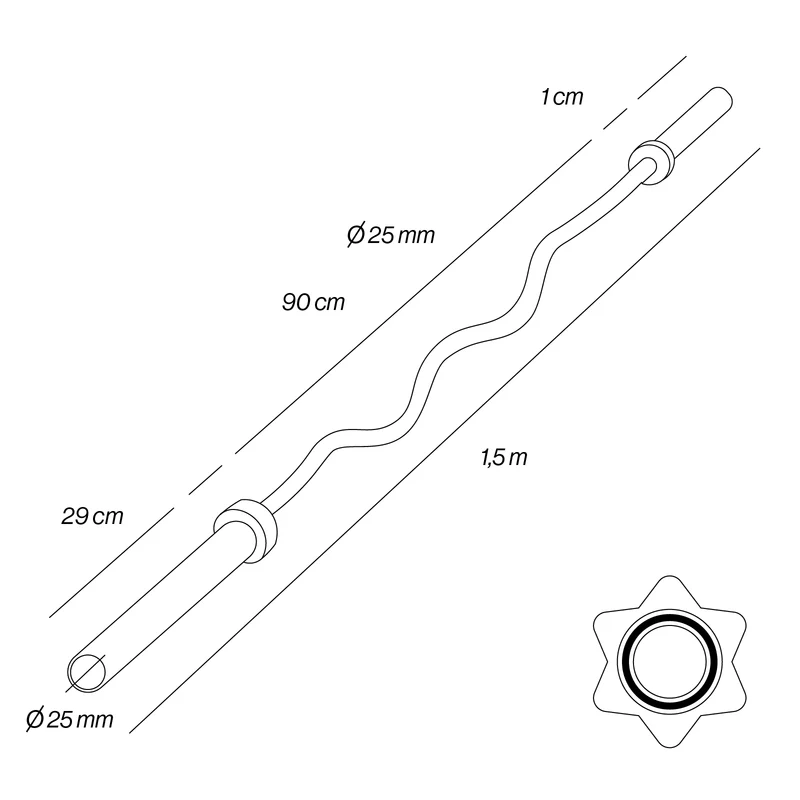 Barre Super Curl 1,5 m x 25 mm (130 kg)