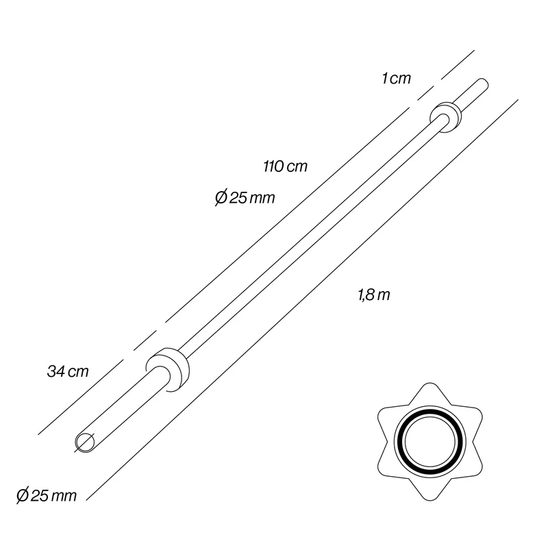 Barre olympique 1,8 m x 25 mm (130-150 kg)