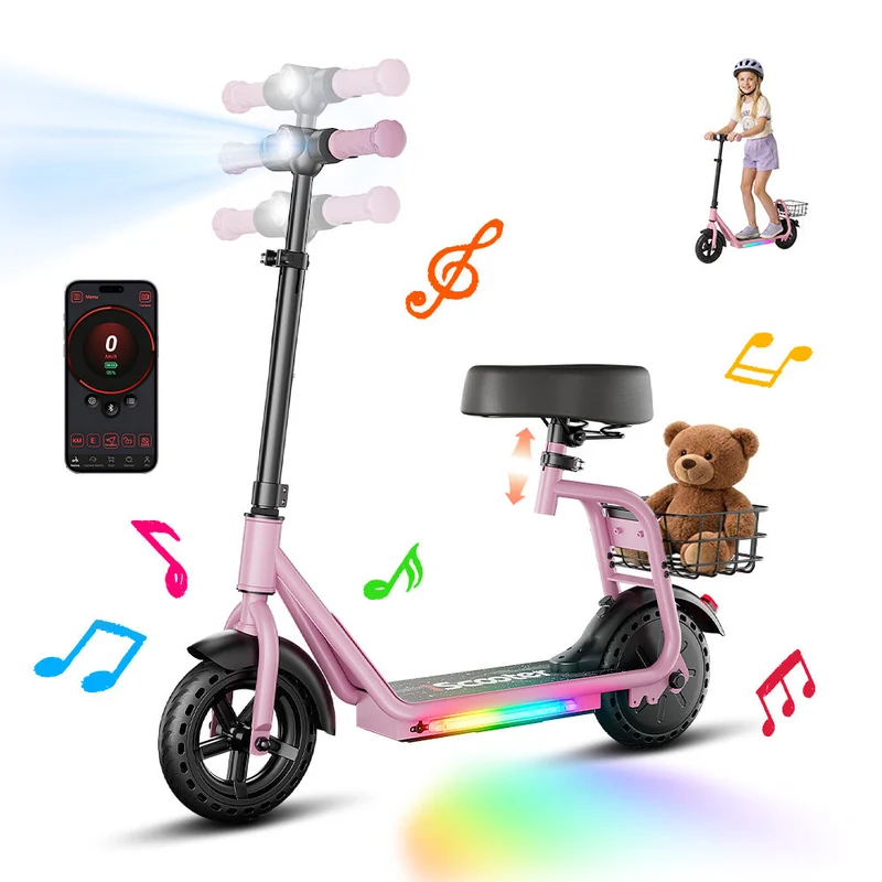 iScooter iK7 – Trottinette électrique enfant 2-en-1 avec siège et panier