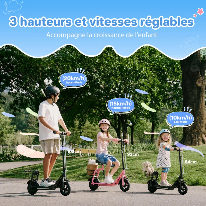 iScooter iK7 – Trottinette électrique enfant 2-en-1 avec siège et panier