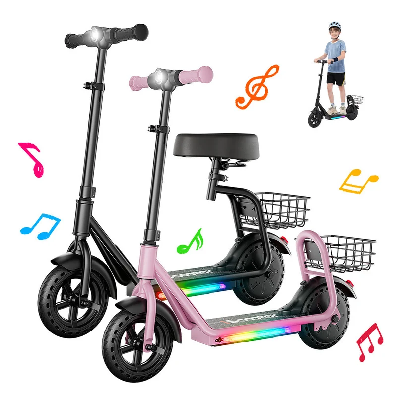 iScooter iK7 – Trottinette électrique enfant 2-en-1 avec siège et panier