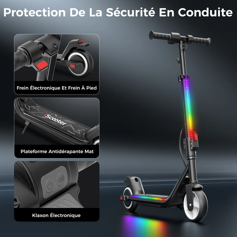 iScooter iK3Max Trottinette électrique pour enfants avec lumières LED