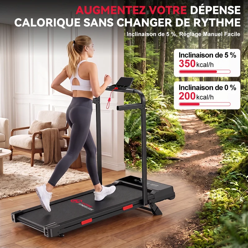 Tapis de Course Pliant Q2 Pro avec 5% Inclinaison Manuelle, Vitesse 1-10 km/h (Nouvelle Version)