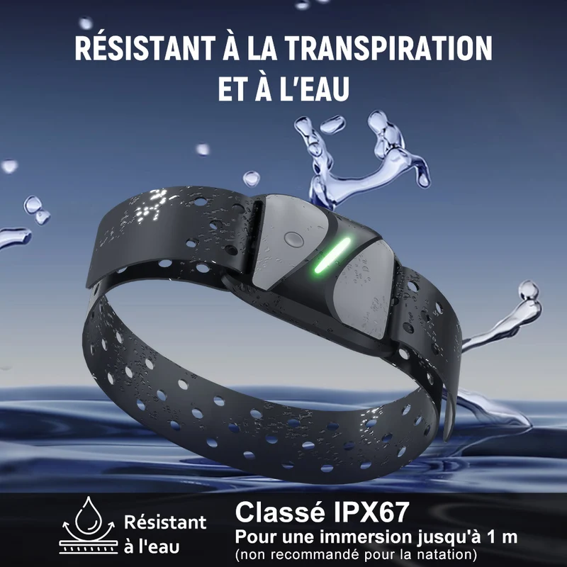Brassard Cardio-Fréquencemètre, Bluetooth 5.0/ANT+, Étanchéité IP67