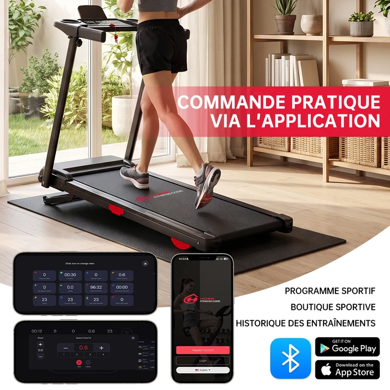 Tapis de Course Pliant Q5 avec Inclinaison, Moteur sans Balais, Vitesse 1-12KM/H