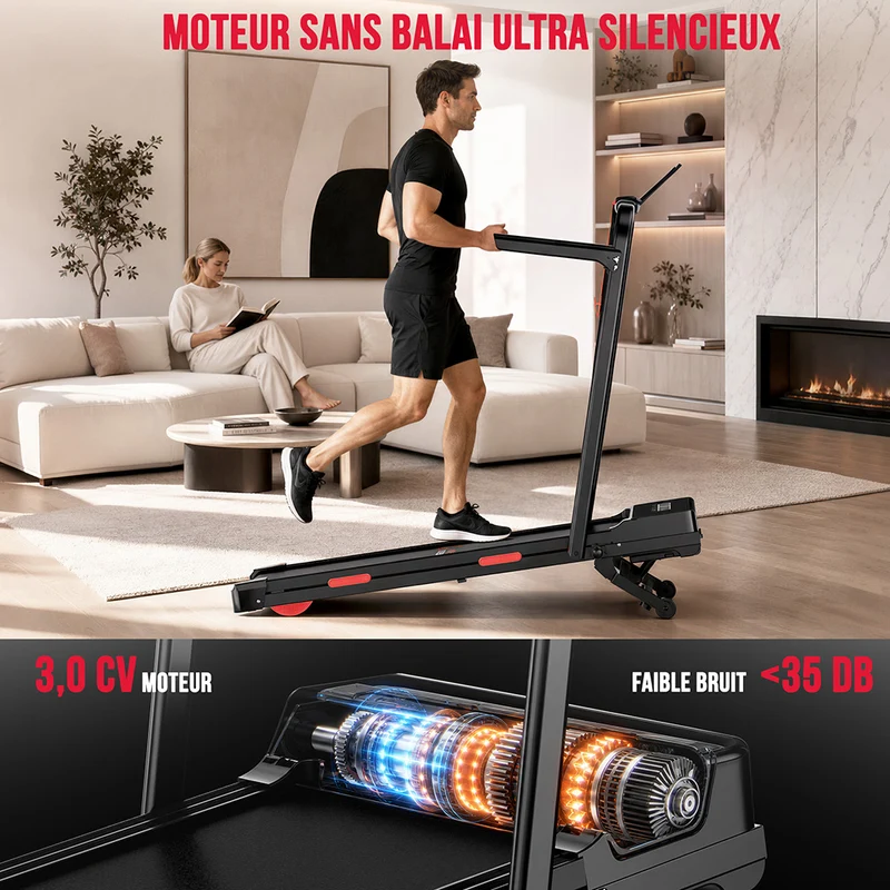 Tapis de Course Pliant Y5 avec Moteur sans Balais, 0% - 15 % Inclinaison Automatique