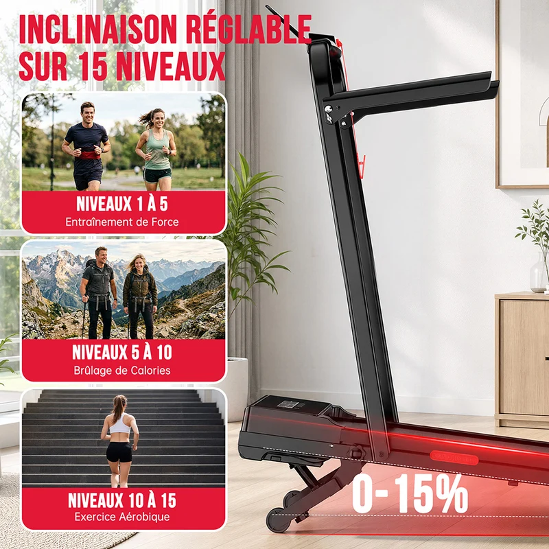 Tapis de Course Pliant Y5 avec Moteur sans Balais, 0% - 15 % Inclinaison Automatique