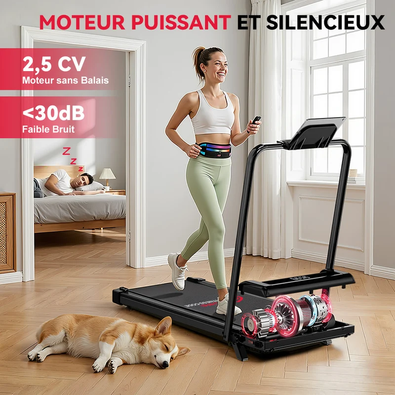 Tapis de Course Pliant Z3 avec Moteur Sans Balais, Vitesse 1-6 km/h, 5% Inclinaison Manuelle