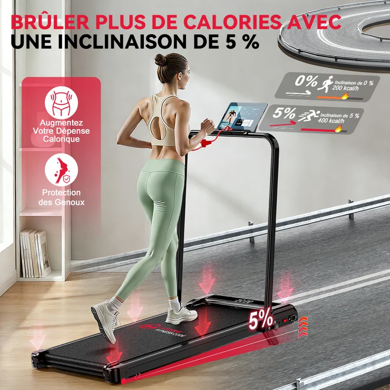 Tapis de Course Pliant Z3 avec Moteur Sans Balais, Vitesse 1-6 km/h, 5% Inclinaison Manuelle