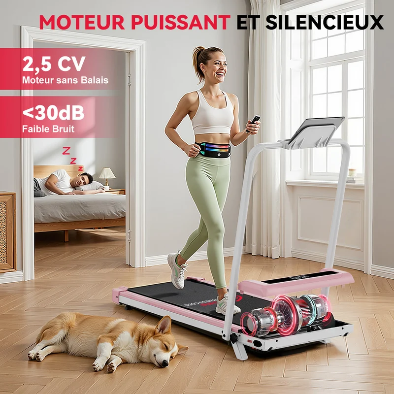 Tapis de Course Pliant Z3 avec Moteur Sans Balais, Vitesse 1-6 km/h, 5% Inclinaison Manuelle