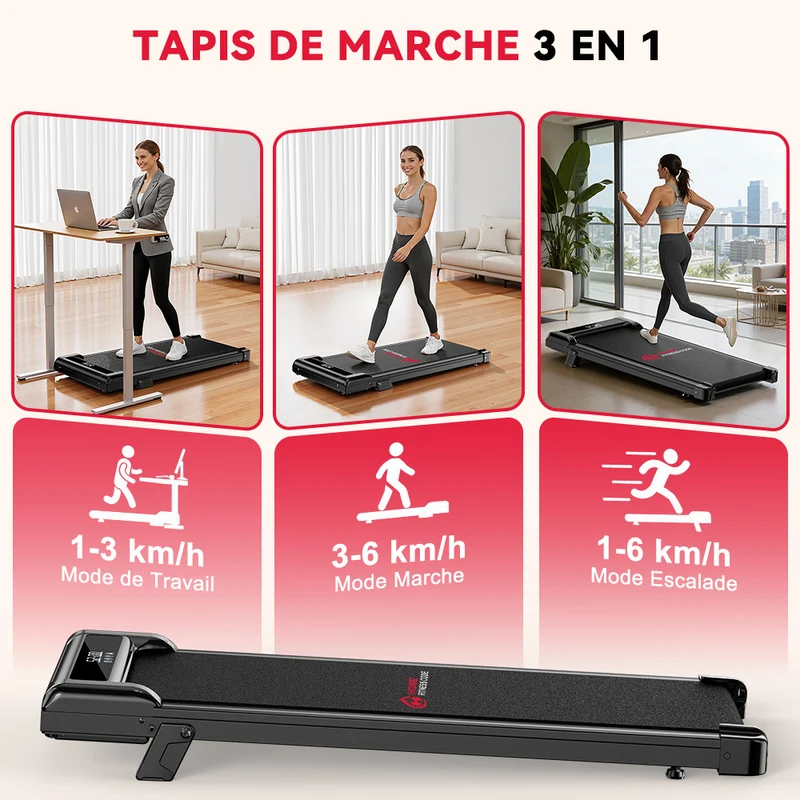 Tapis de Course Z3 avec Moteur Sans Balais, Vitesse 1-6 km/h, 5% Inclinaison Manuelle